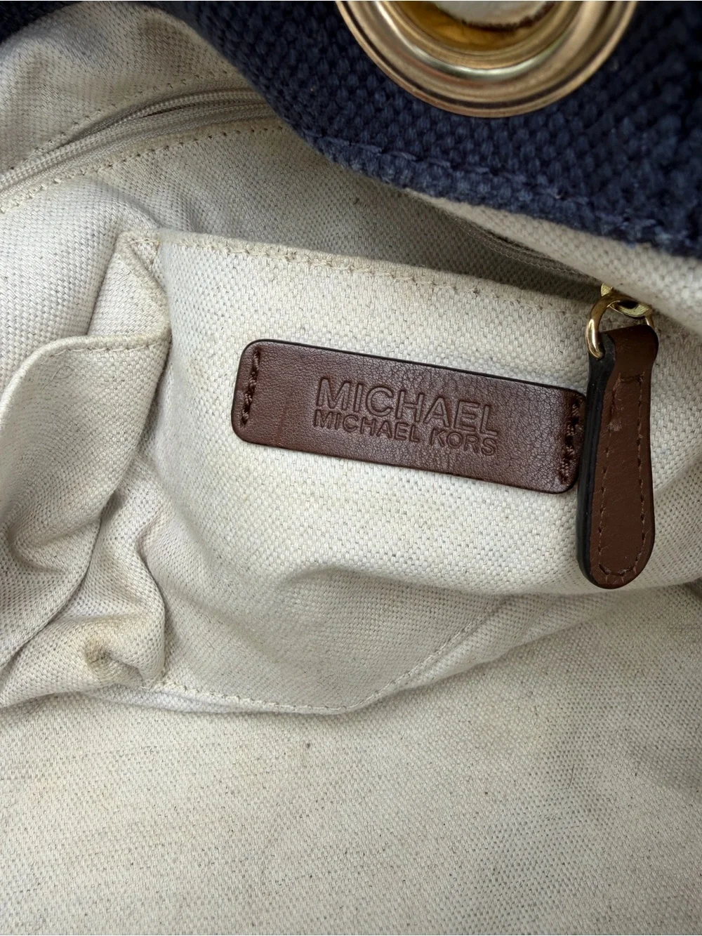 Michael Kors Marina Canvas Rope Handle Tote Navy